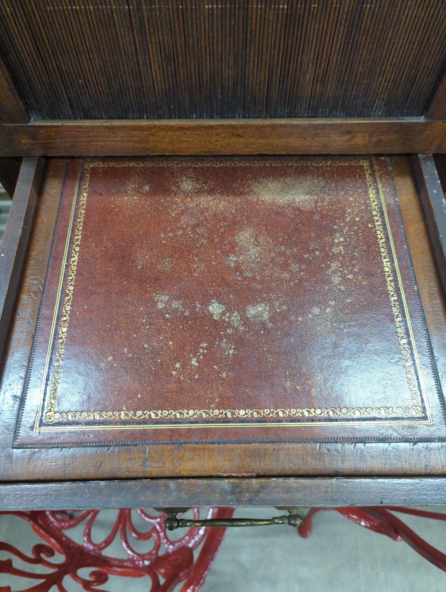 A George III mahogany tray top tambour bedside cabinet, width 49cm, depth 43cm, height 77cm